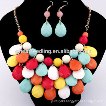 Colorful waterdrop earring and necklace sets